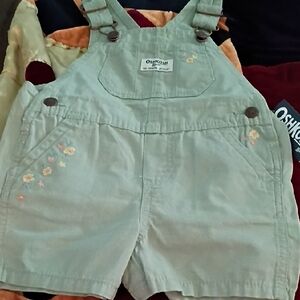 OshKosh B'gosh Light Green Kids Overalls with Floral Embroidery